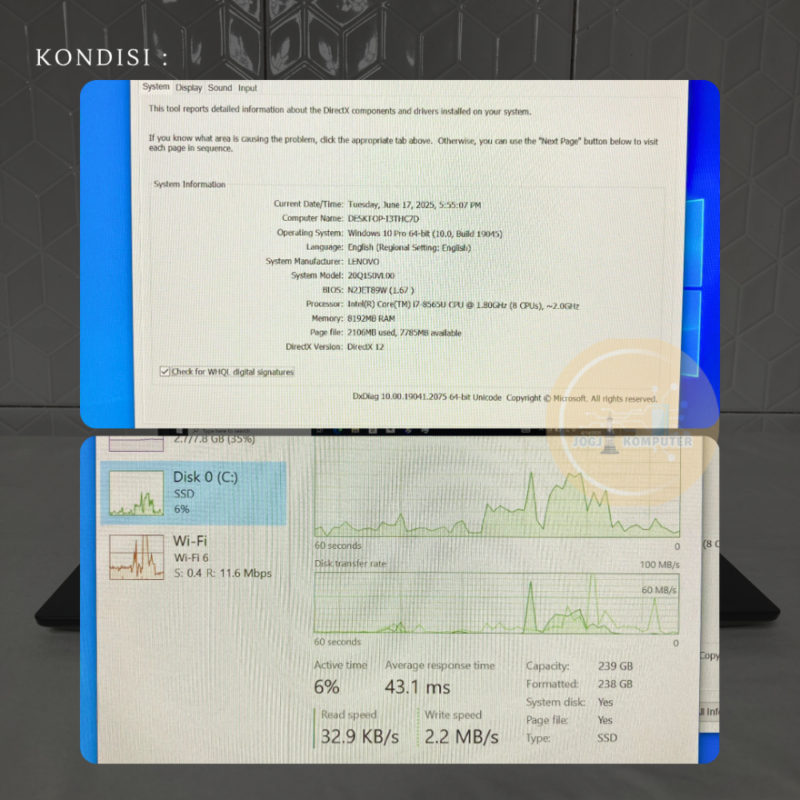 31 Lenovo Thinkpad X390 RAM 8GB/256GB Core i5 Gen 8