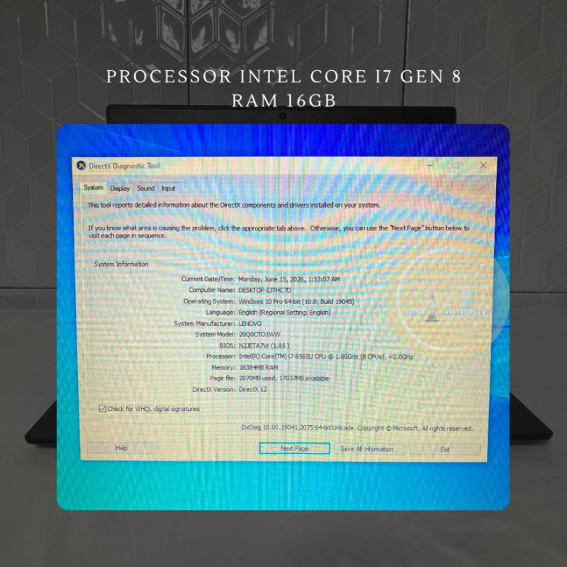 37 Laptop Lenovo Thinkpad X390 RAM 16GB/256GB Core i7 Gen 8