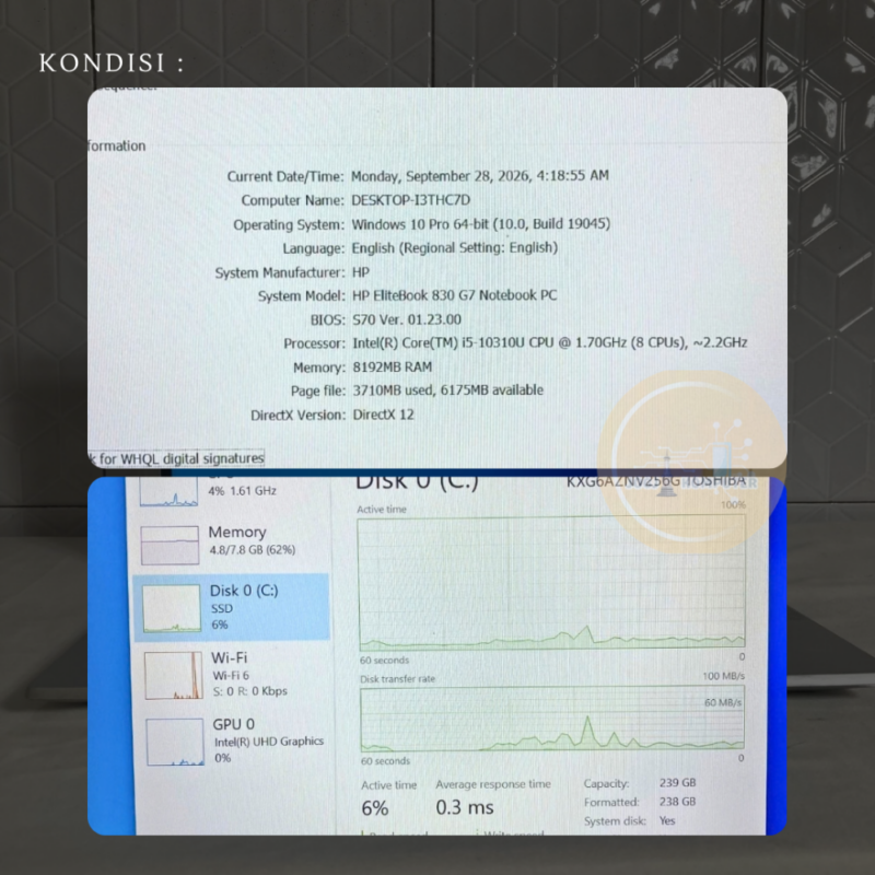 51 HP Elitebook 830 G7 RAM 8GB/256GB Layar 13,3 Inci